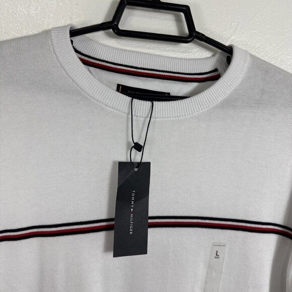 Tommy Hilfiger Men's L Crew Sweater White Cotton New with Small Flaw - Picture 5 of 12